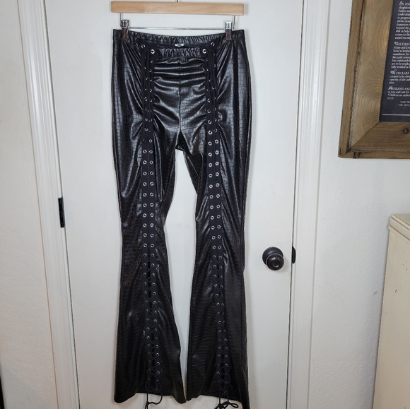 Dolls Kill Faux Croc Lace-Up Flare Pants Size Estimate: M/L Statement Festival - Picture 1 of 7